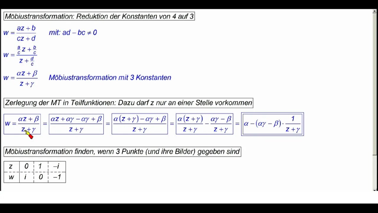 Möbiustransformation 3 ►Die DREI KONSTANTEN FORM