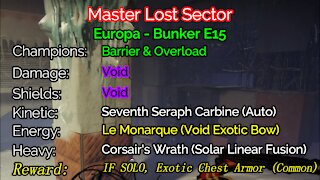 Destiny 2 Master Lost Sector: Bunker E15 12-11-21