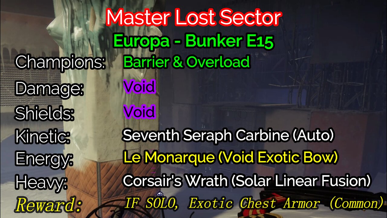 Destiny 2 Master Lost Sector: Bunker E15 12-11-21