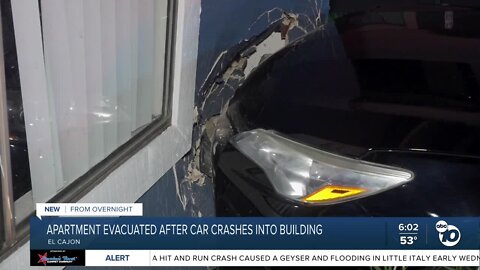 Car crashes into El Cajon apartment building, residents evacuated