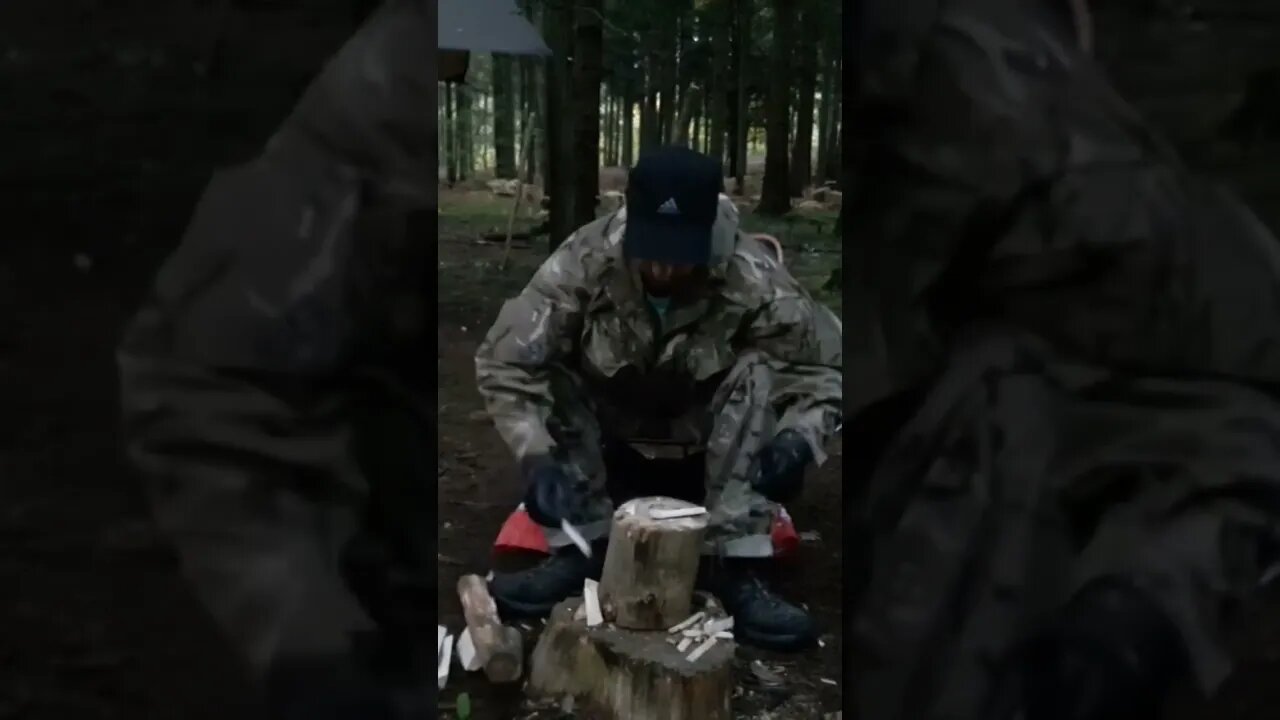 battoning pine for kindling. Mora knife