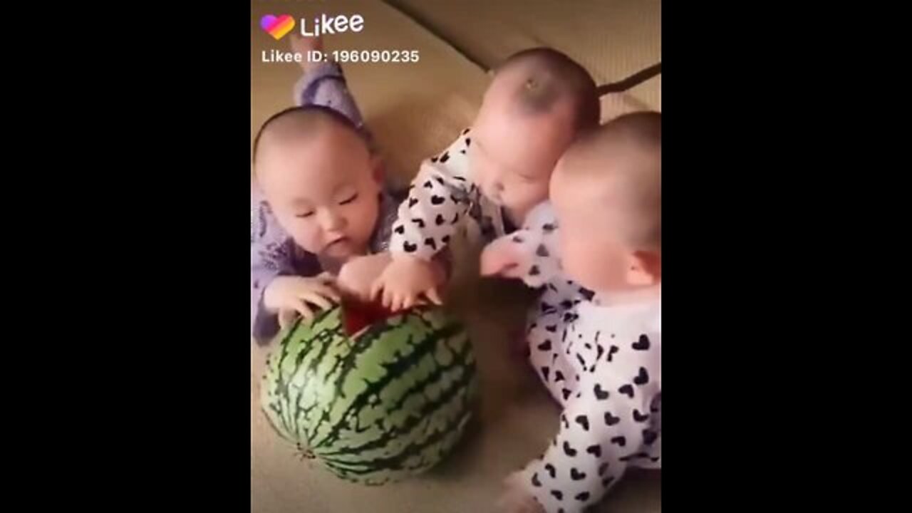 The baby is fighting in the watermelon funny video (2022)