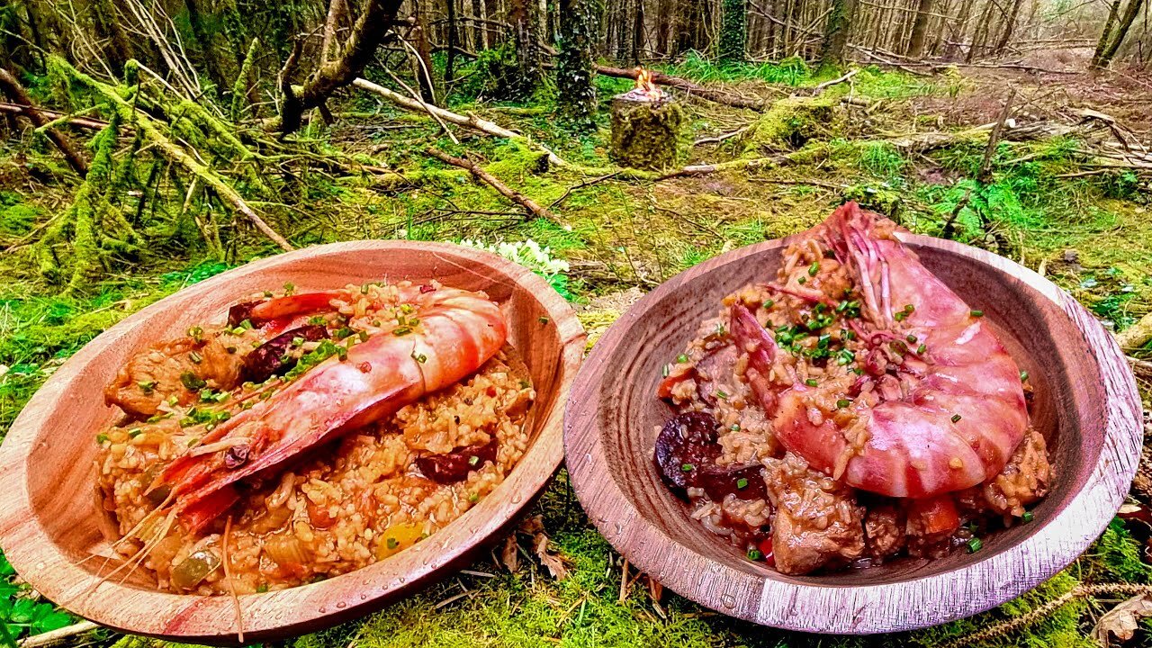 Forest feast... 🔥Jambalaya recipe of Shrimp and rice! Relaxing cooking in the forest