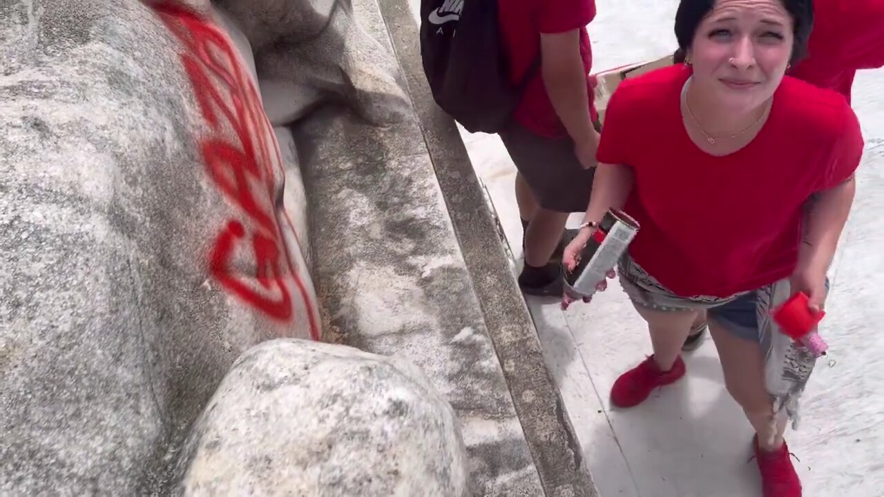 🚨Breaking: Protester vandalized a monument at the capitol...🤬 Make her famous!