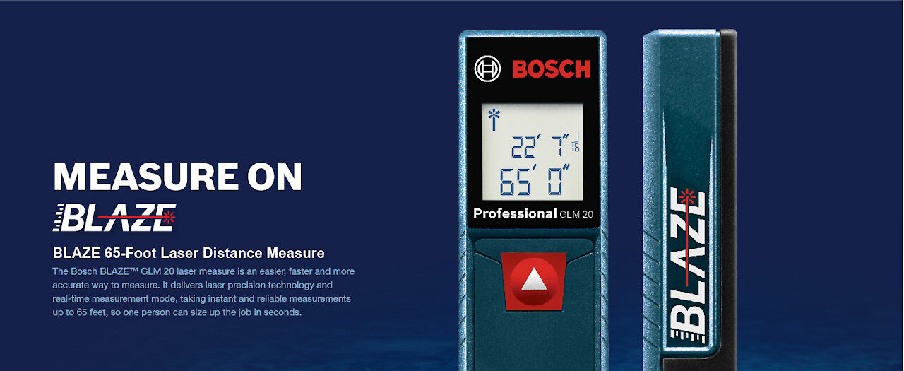 Bosch GLM20 Blaze 65ft Laser Distance Measure With Real Time Measuring