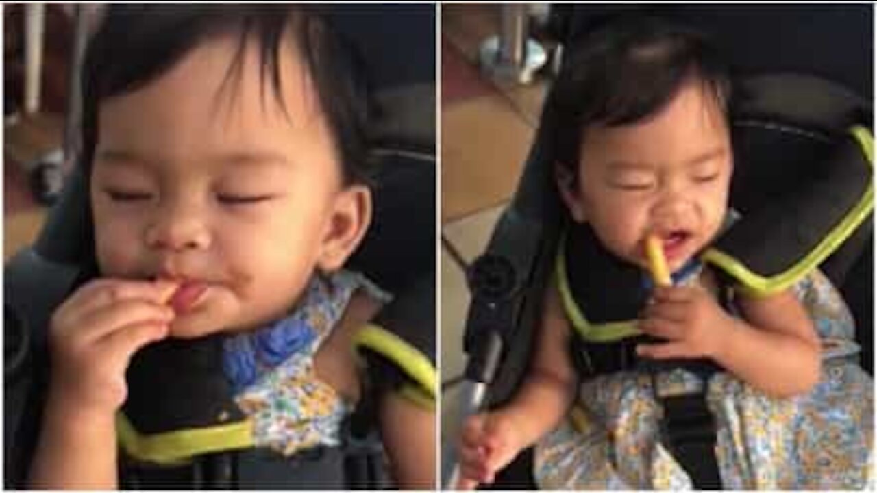 Bambina non dorme pur di mangiare le patatine fritte!