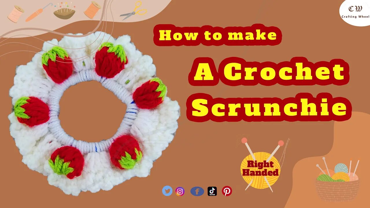 How to make a crochet strawberry scrunchie ( Right Handed )