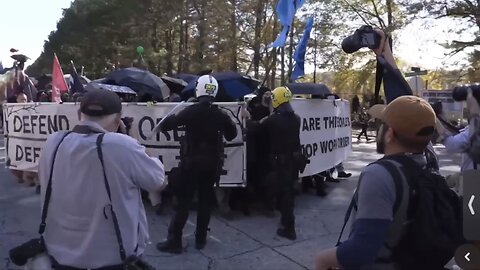 Terrorist group Antifa tries to break through a police barricade, Antifa gets destroyed