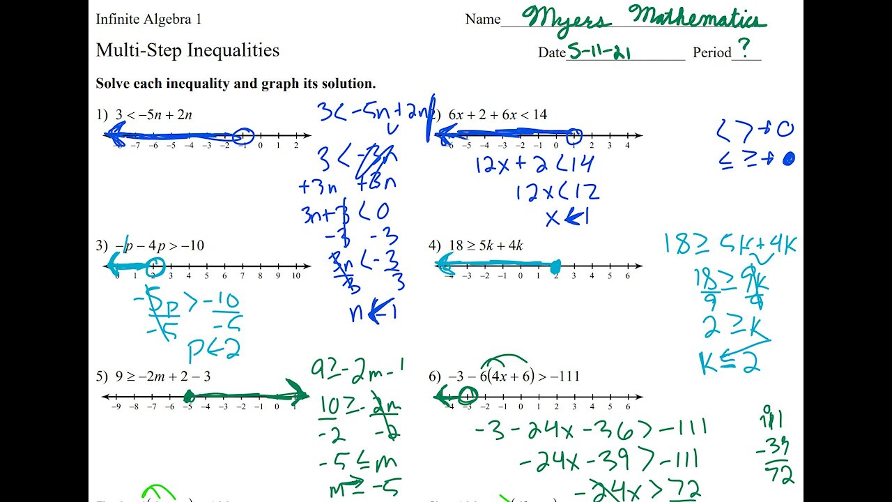 Multi Step Inequalities- Algebra 1 Kuta Worksheet Series