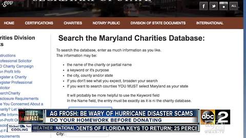 AG Frosh: Be wary of hurricane disaster scams