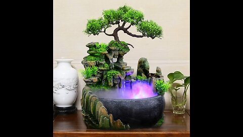 Zen Meditation Desktop Waterfall Fountain with LED Lights Indoor Relaxation Rockery Water Feature