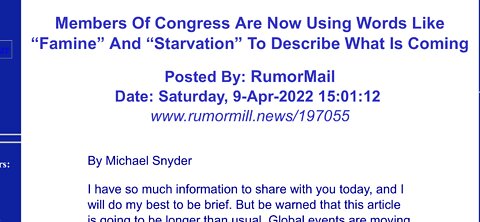 Rumor Mill News: Famine Warnings!