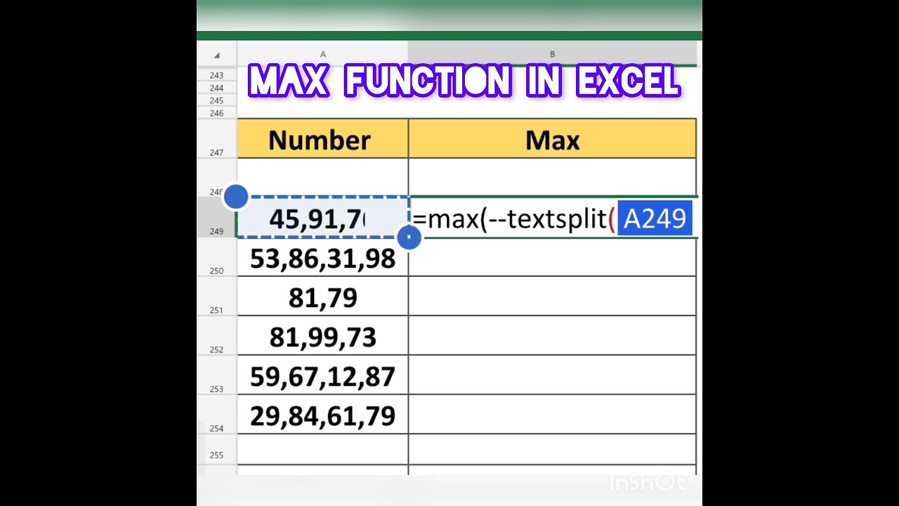 Max and Textsplit Function in Excel