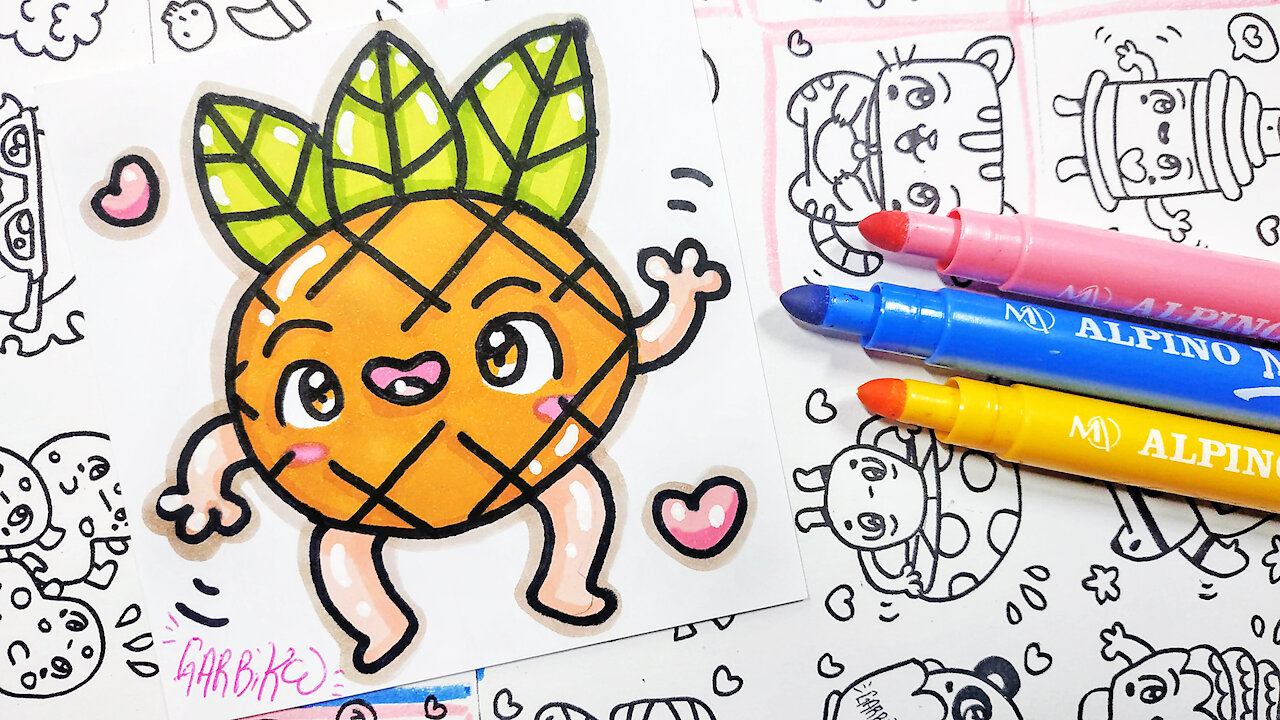 how to Draw Kawaii Pineapple - handmade drawings by Garbi KW