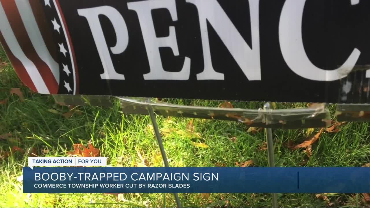 County worker hurt while moving political sign with razor blades attached