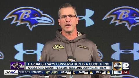 Ravens head coach comments on National Anthem in London