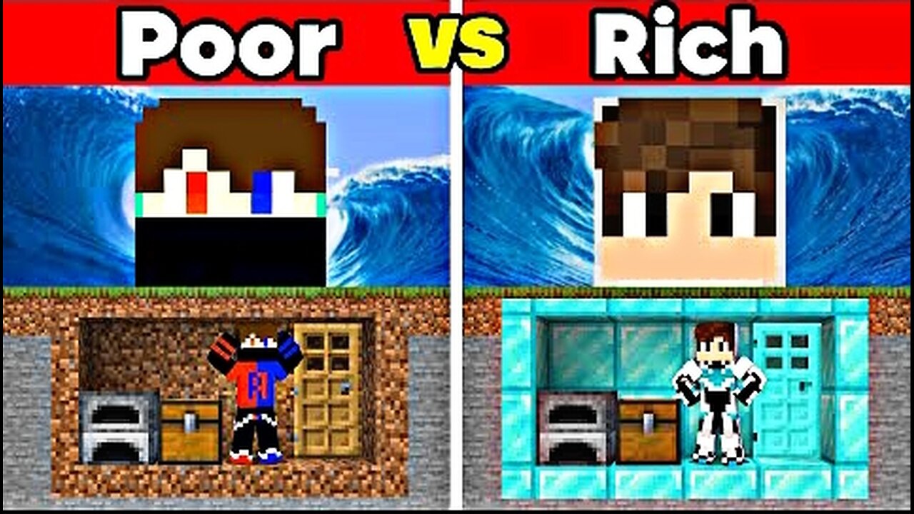 Poor vs Rich Tsunami Bunker Battle in Minecraft