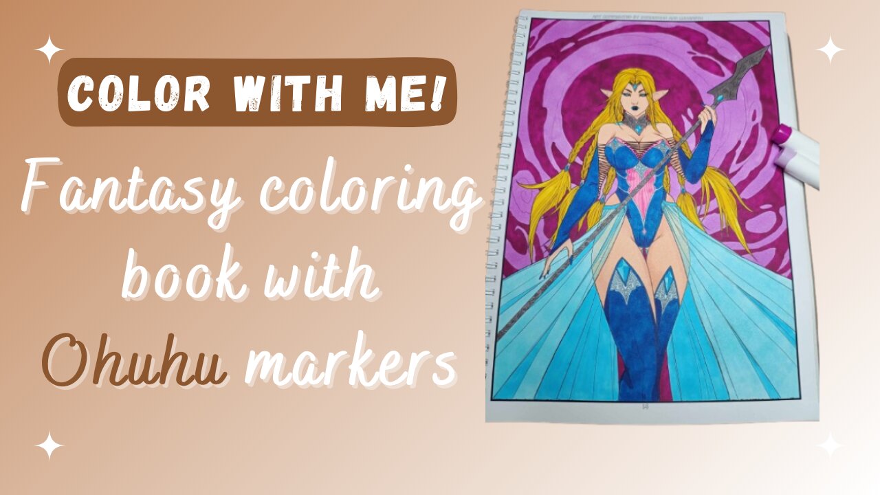 Fantasy coloring book with Ohuhu Markers - Sexy elf lady in blue