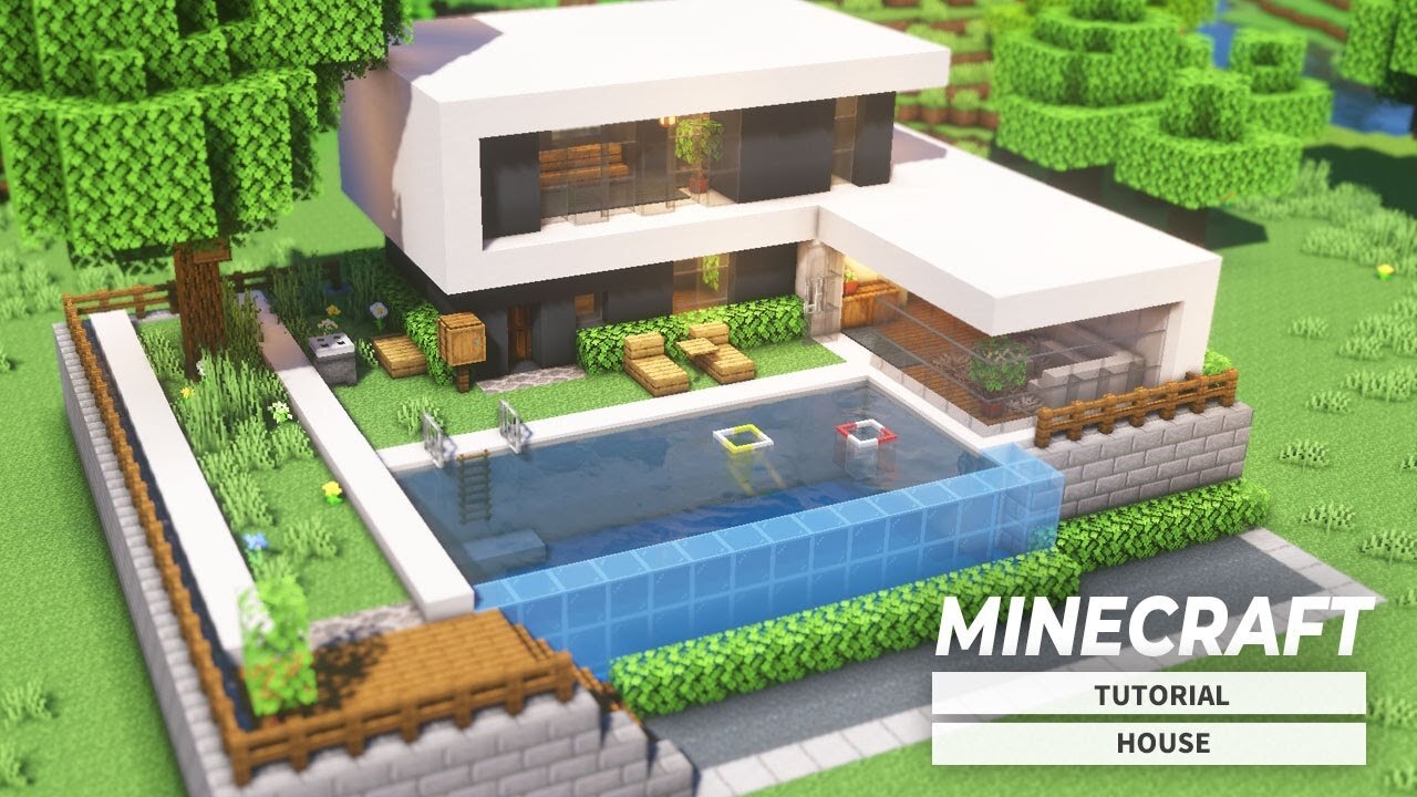 Modern Swimming Pool in Minecraft! minecraft tutorial house,minecraft ,tutorial