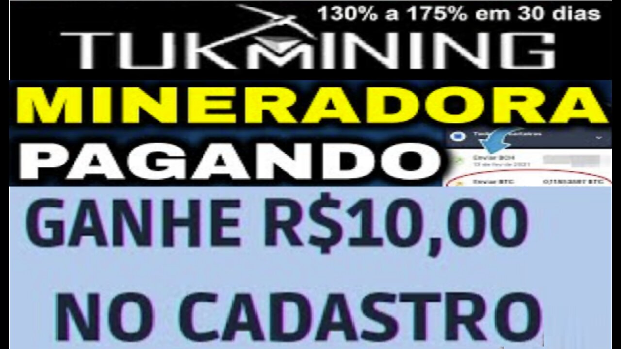 Nova Mineradora TUKMINING - Receba $10 no Registro 130% a 175% por 30 dias | Prova de Pagamento