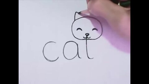 Very Easy! How to turn Words Cat Into a Cartoon Cat. (Wordtoons) learning step by step for kid