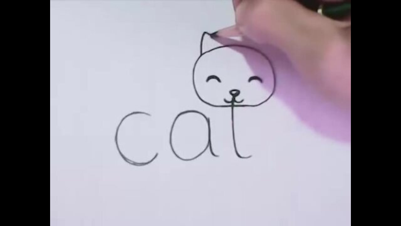 Very Easy! How to turn Words Cat Into a Cartoon Cat. (Wordtoons) learning step by step for kid