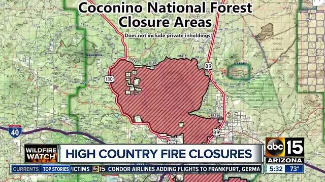 Coconino National Forest areas closing due to fire, safety issues