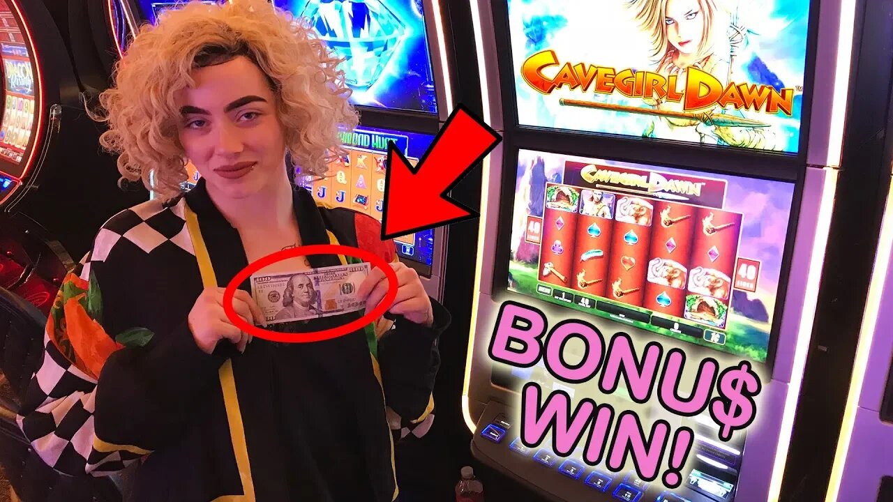 NEW Slot Lady Heather! Cavegirl Dawn Bonus Win! | Slot Ladies