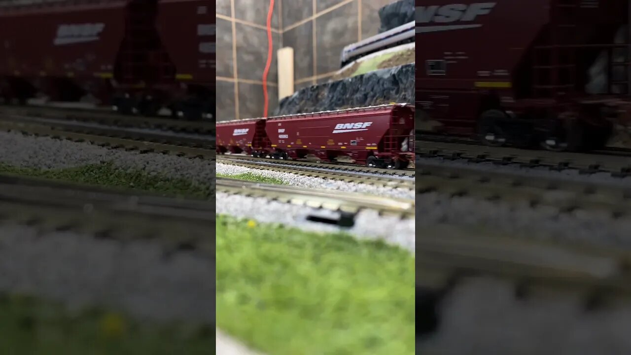 N Scale SD40-2s pulling a heavy grain train