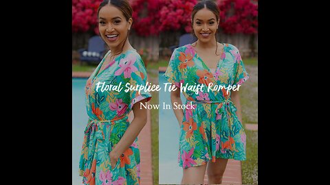 Tropical Vibes Turquoise Floral Surplice Tie Waist Romper