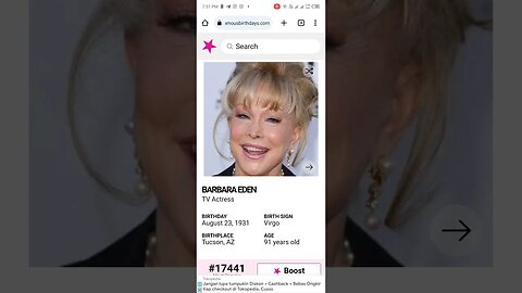 HAPPY 91 BIRTHDAY BARBARA EDEN TV Actress