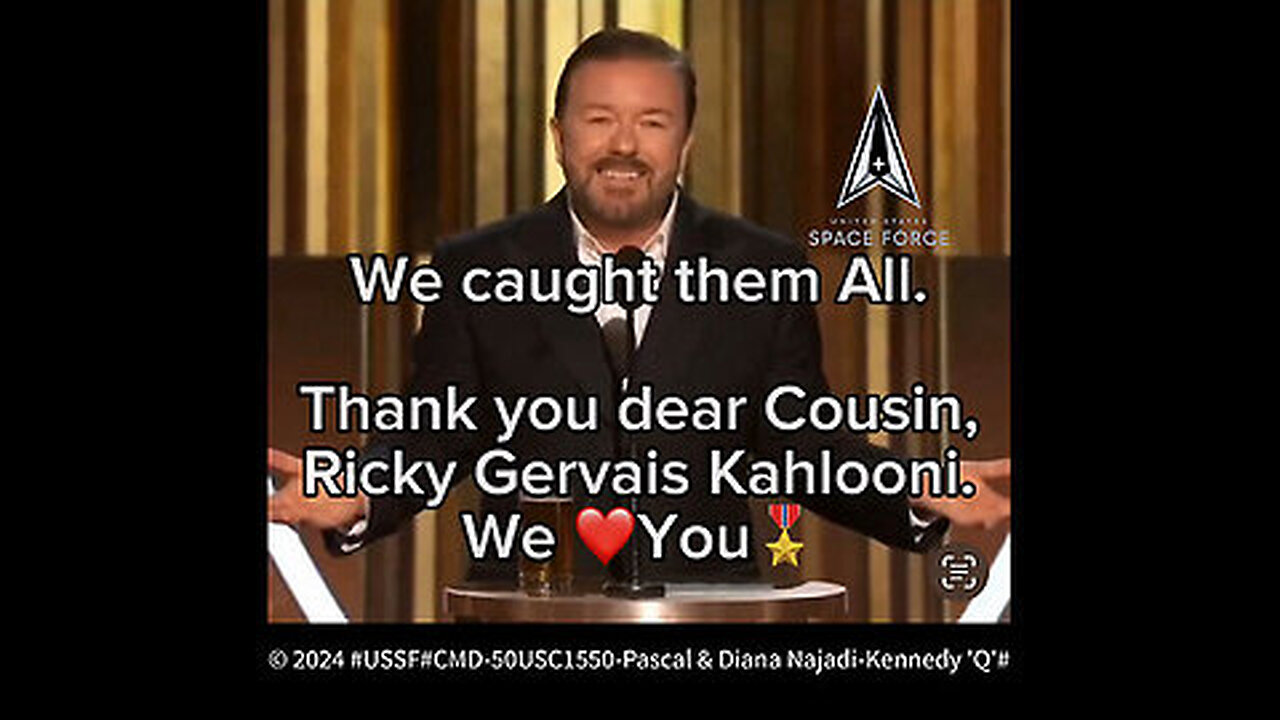 Cousin, Ricky Gervais Kahlooni, our Hero that exposed all of satanic PedoWood with grace and style.