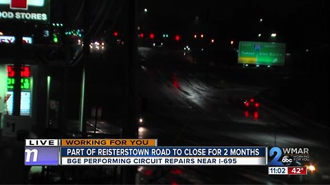 Part of Reisterstown Rd near I-695 to close for 2 months