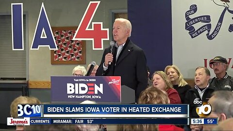 Biden exchanges words with voter at Iowa event