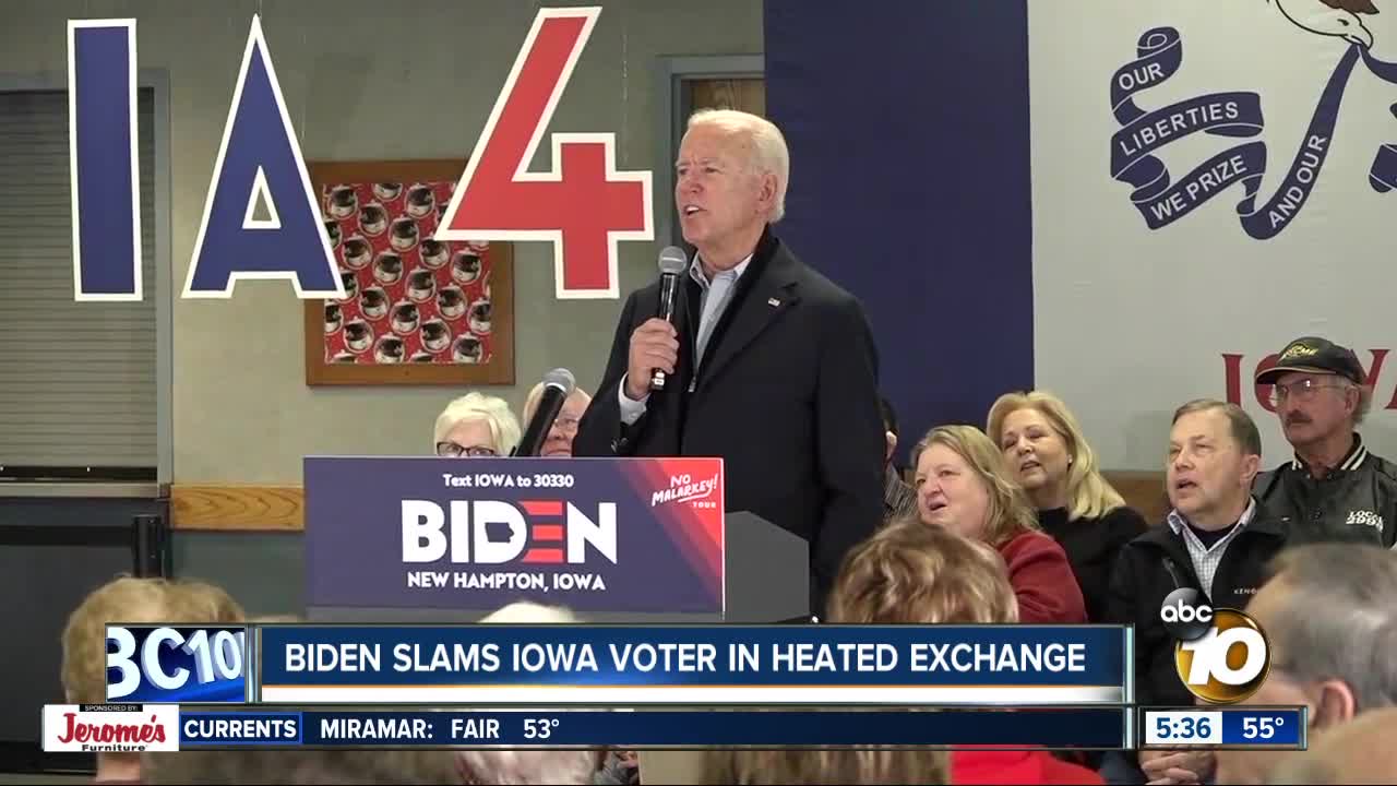 Biden exchanges words with voter at Iowa event