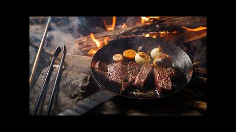 Solo Camping in early summer . the best steak.- canvas lavvu, bushcraft, ASMR, 4K