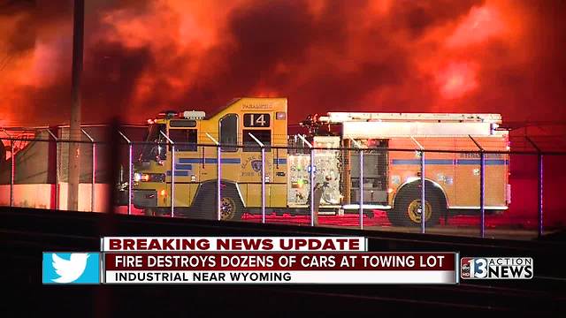 Fire destroys cars at Las Vegas tow yard