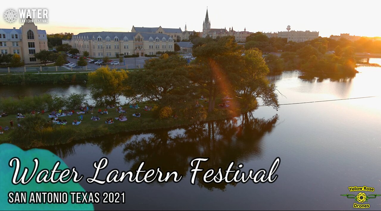 A Drone View at Sunset During the 2021 San Antonio Water Lantern Festival