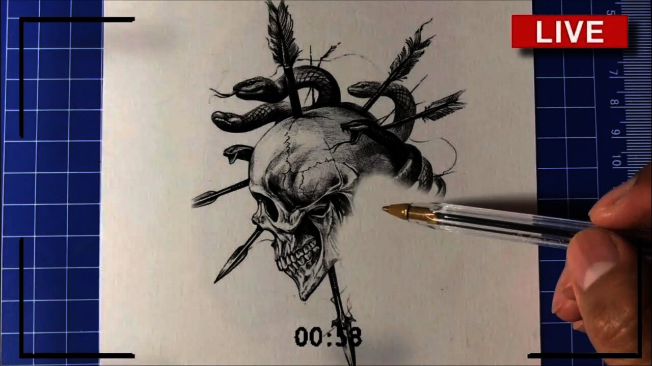 đź”´DIBUJANDO CALAVERA đź’€ CON SERPIENTES (SOMBREADO)