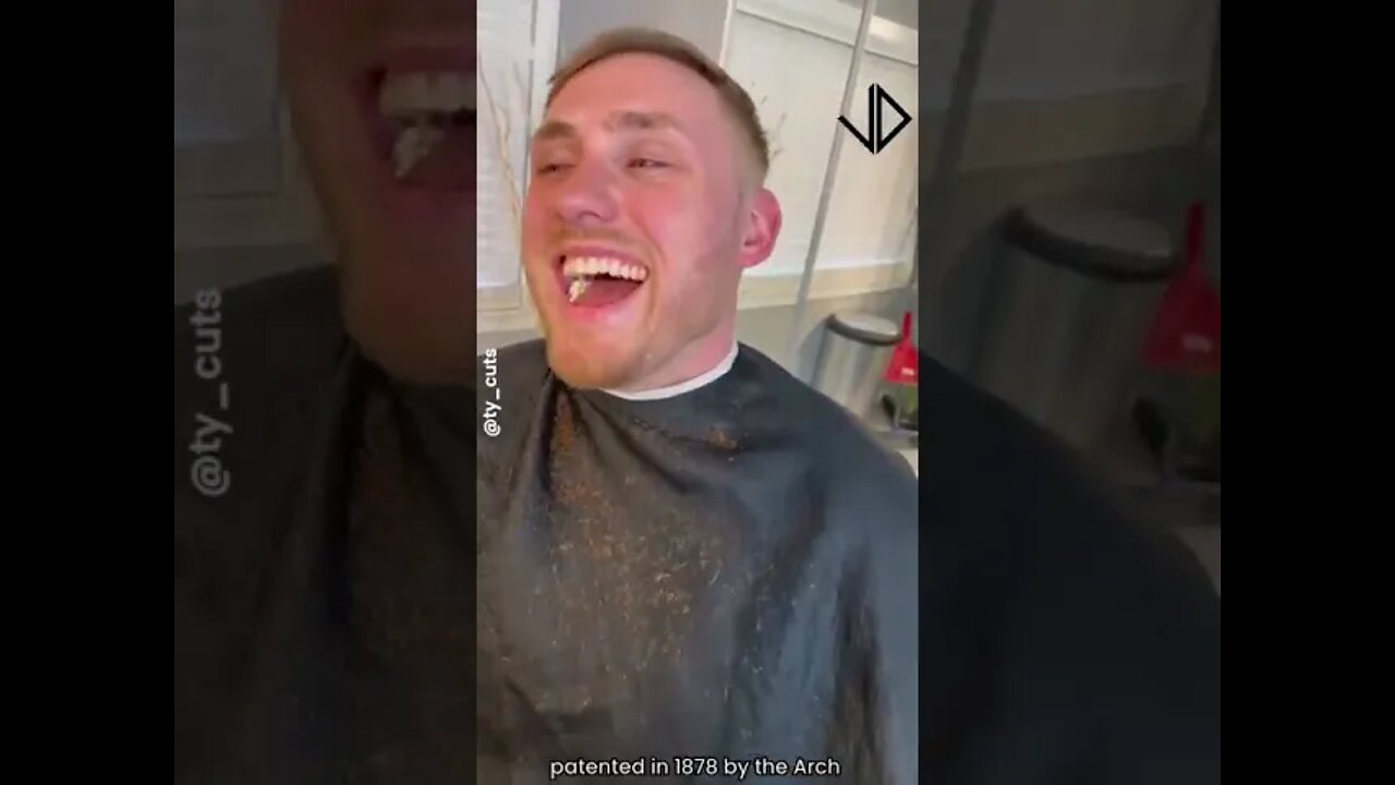 Flirty barber caresses lips