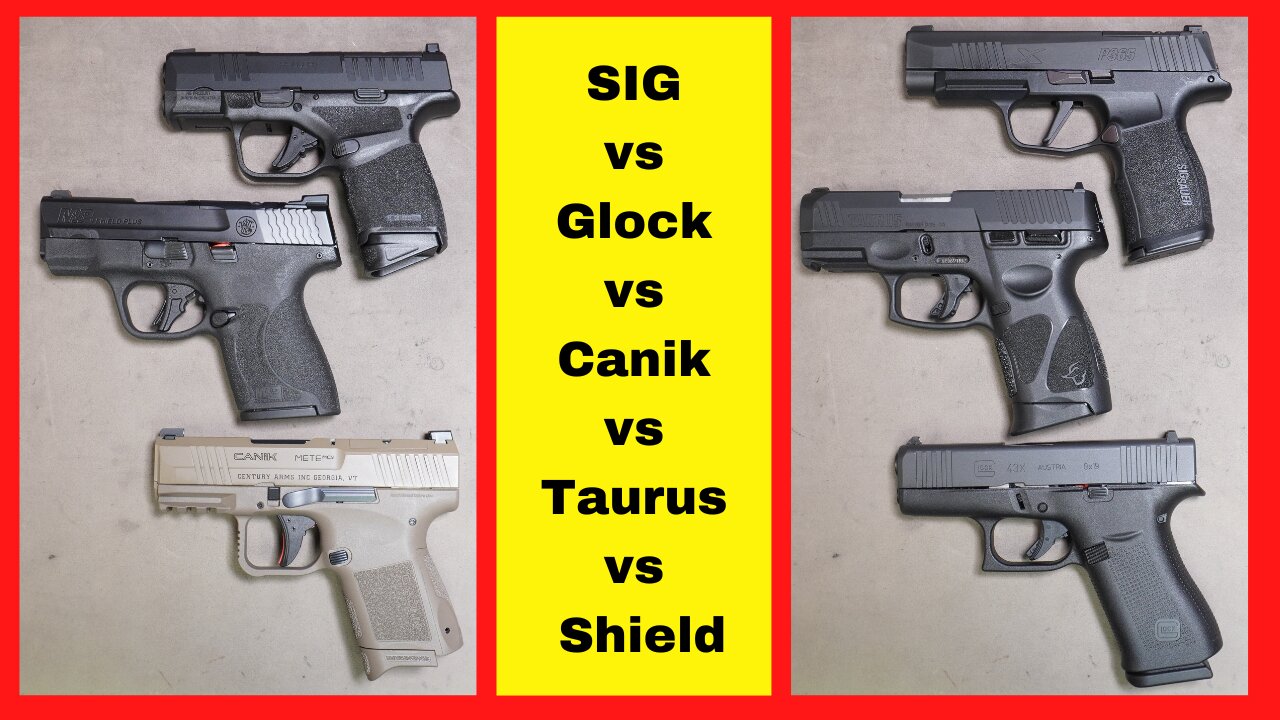 Sig P365XL, Glock 43x, M&P Shield Plus, Canik MC9, Hellcat, and Taurus G3c Features Comparison