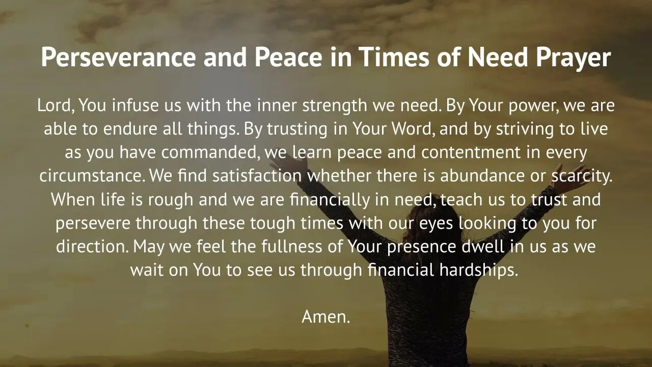 Perseverance and Peace in Times of Need Prayer (Prayer for Perseverance)