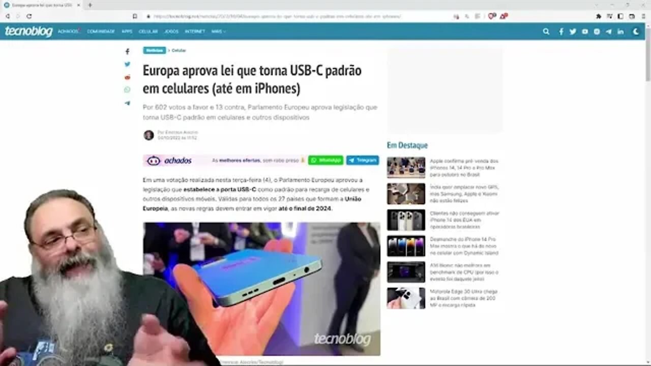 UNIÃO EUROPÉIA passa LEI obrigando CARREGADOR do TIPO USB-C, mas isso pode SER RUIM para a INOVAÇÃO