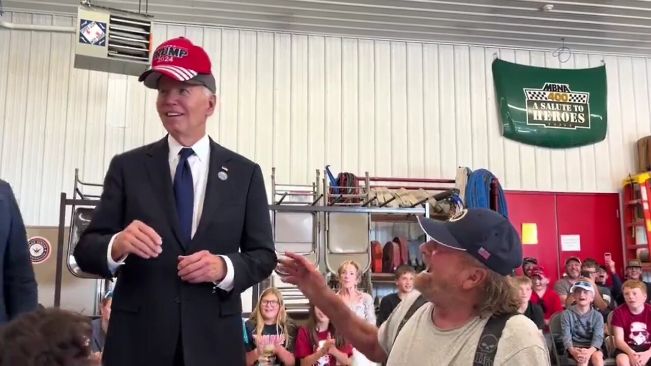 Joe Biden puts on an Iconic Trump 2024 MAGA hat 😄