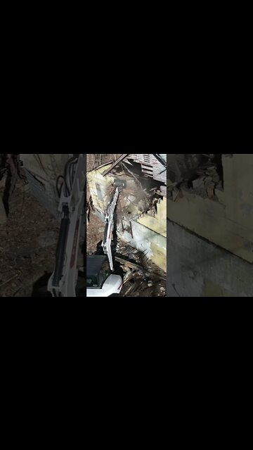 2 STORY ABANDONED BLOCK HOME DEMOLITION with mini excavator DAY 1! #shorts