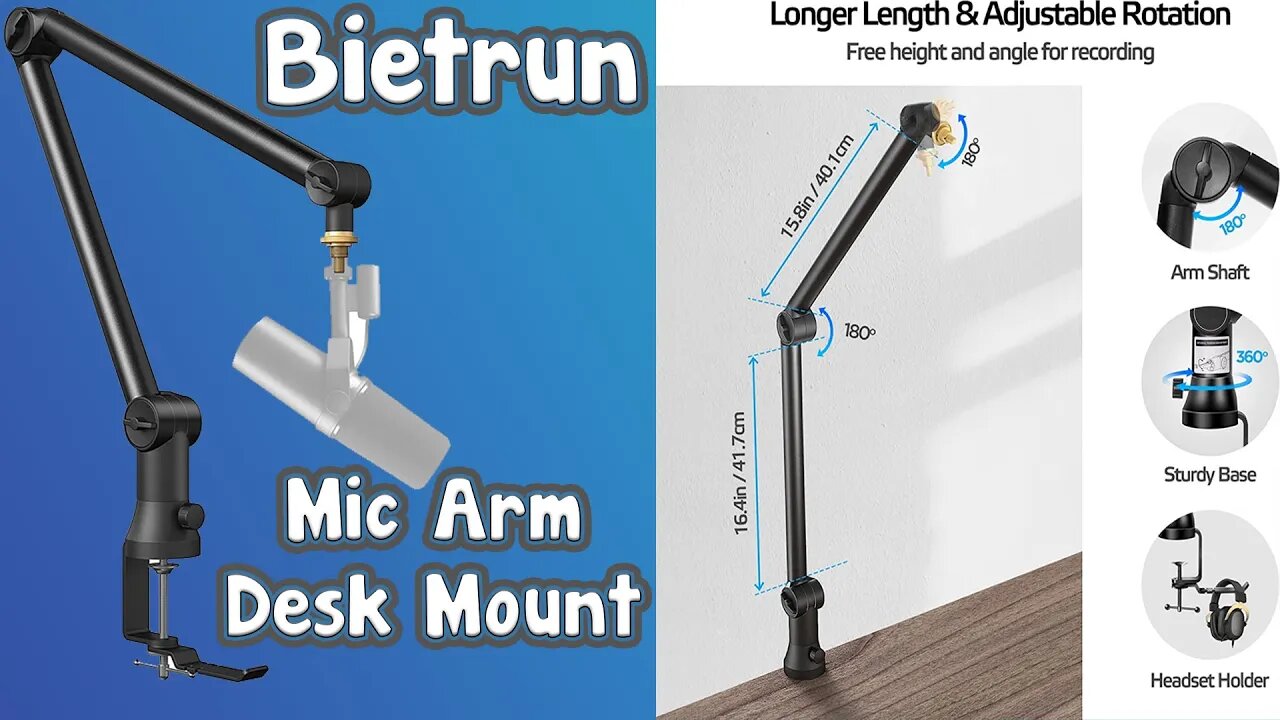 Bietrun Universal Microphone Arm Stand Heavy Duty For Lightweight Microphones! Better Than Blue Yeti