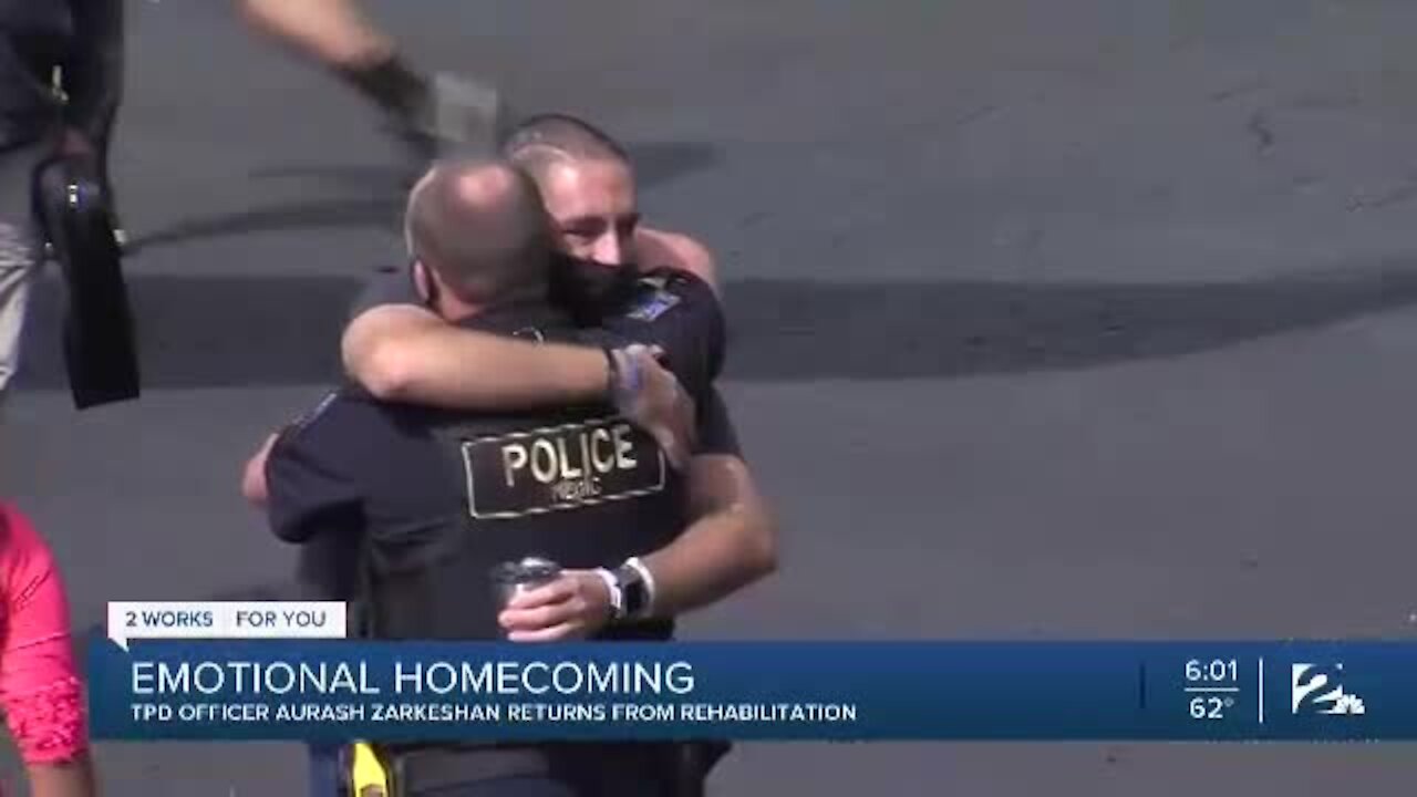 Tulsa police officer shot in the line of duty returns home