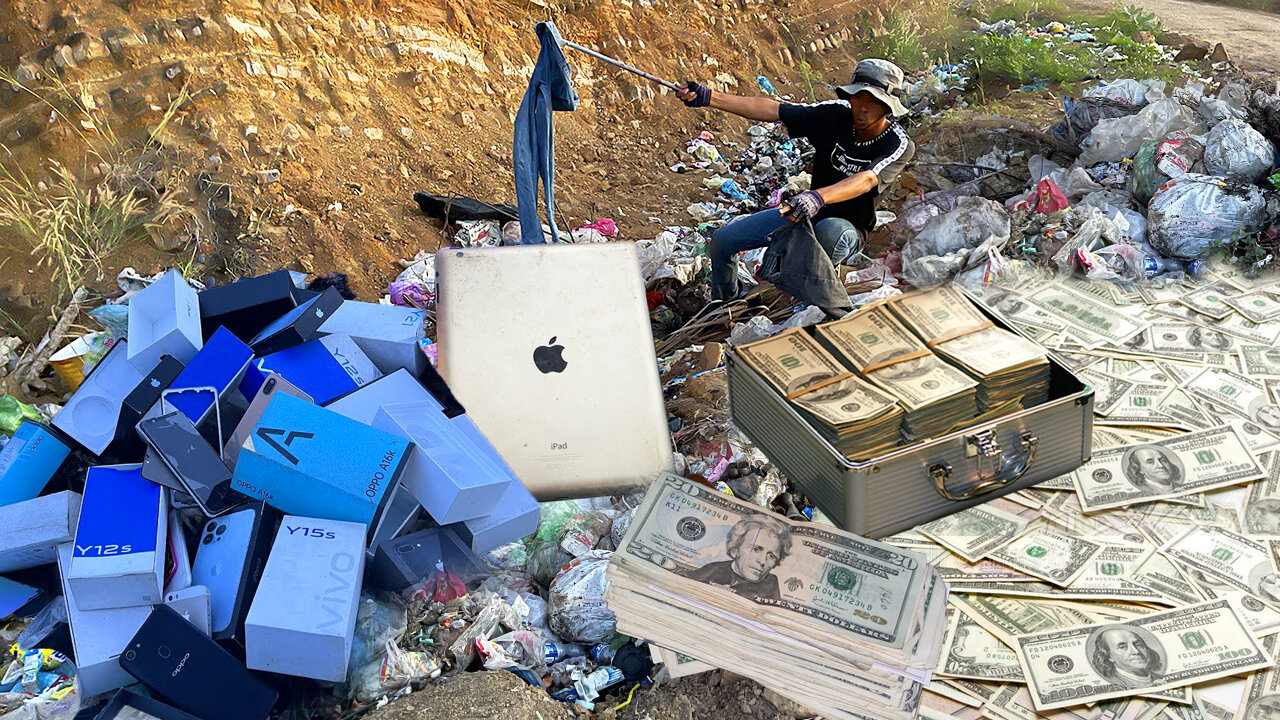 WOW! Nice Scrap Boy Found a lot Money $$5,000 & ipad4 & broken phone