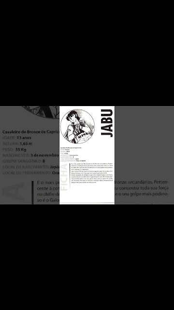 Os Cavaleiros Do Zodíaco - Jabu Ficha [Pause o Vídeo Caso Não Consiga Ler]