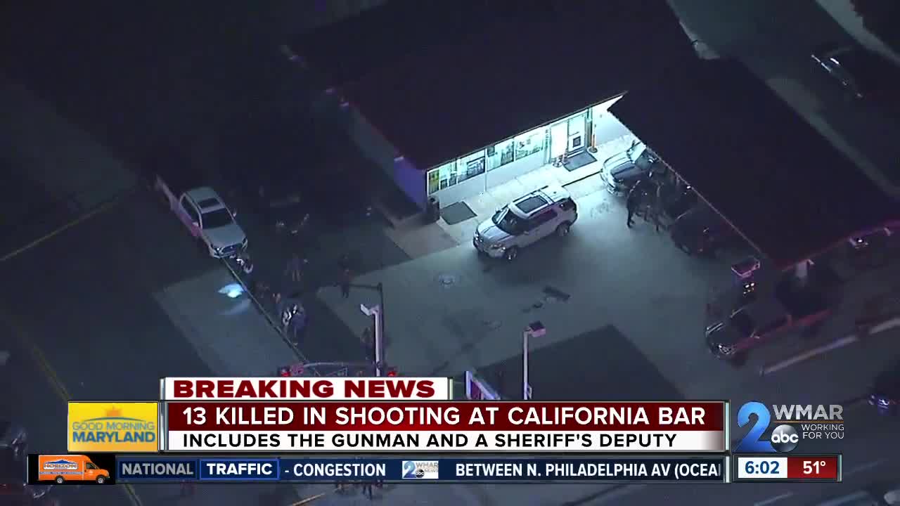 Sheriff's deputy among 12 killed in mass shooting at California bar; gunman also killed